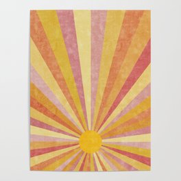 Shine On | Boho Sun Ray Design | Yellow and Pink Sunshine Illustration Poster