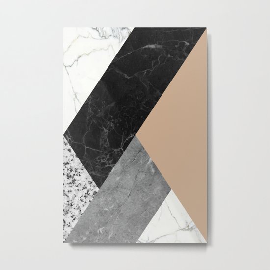 Black and white marbles and pantone hazelnut color Metal Print