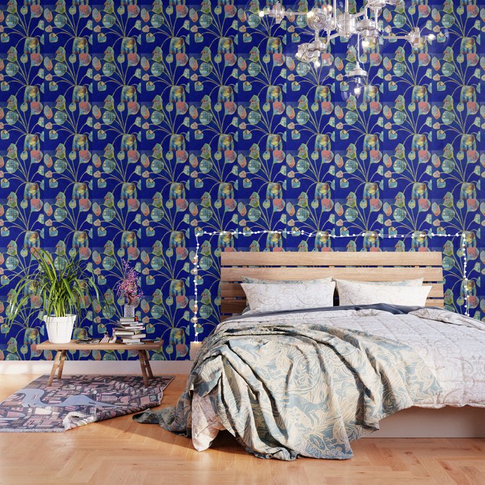 Bright Blue Flower Pot Wallpaper