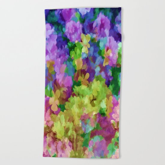 Watercolor Garden Flowers Beach Towel
