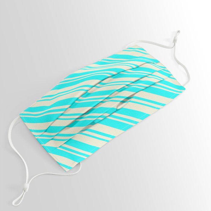 Beige & Cyan Colored Pattern of Stripes Face Mask