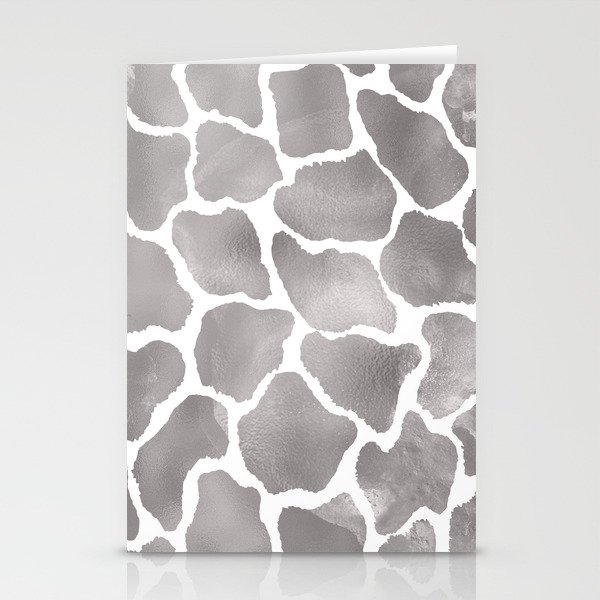 Hipster Glam Silver White Giraffe Animal Print Stationery Cards