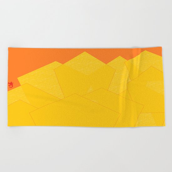 Colorful Yellow Abstract Shapes Beach Towel