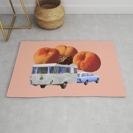 Colorful Collage Art Print - 'Georgia On My Mind Solo in Pink': Giant Peaches and Adventure on Wheels Rug