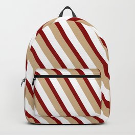 [ Thumbnail: Dark Red, Tan, and White Colored Stripes Pattern Backpack ]