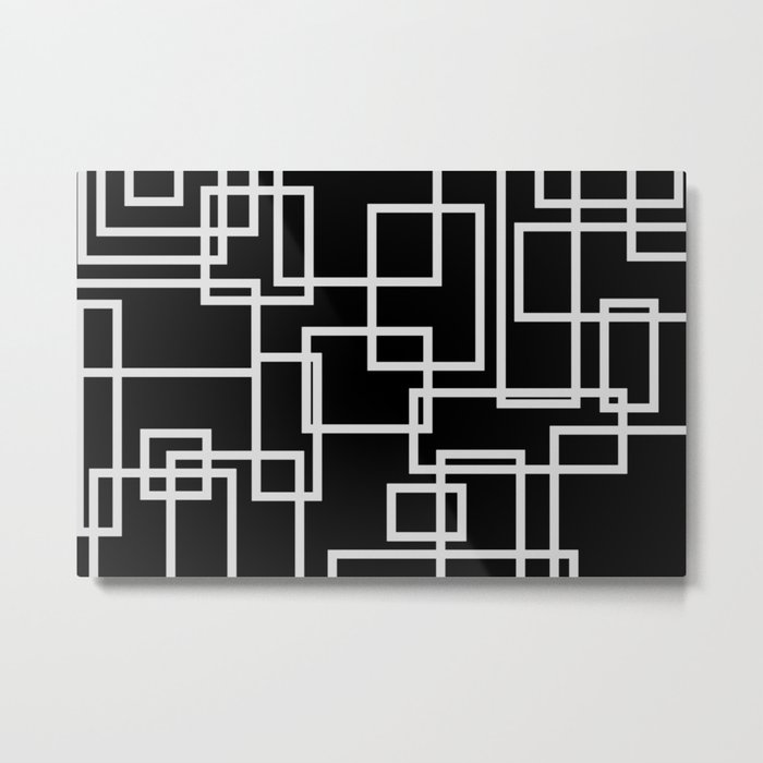 Geometric Cubic Line Pattern Black And White Metal Print