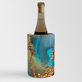 Abstract Blue And Gold Autumn Marble Wine Chiller