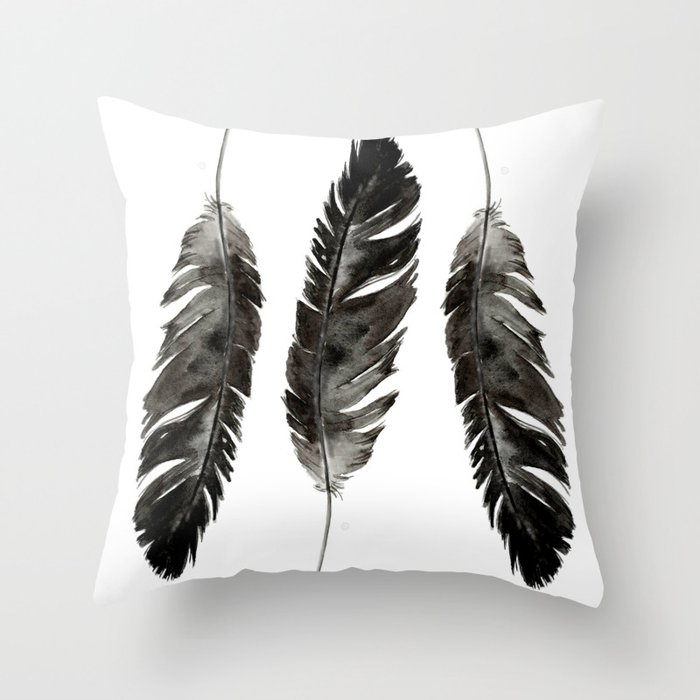 Three feathers Throw Pillow