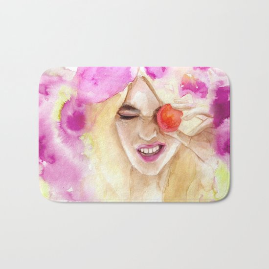 Watercolor girl with macaroon Bath Mat