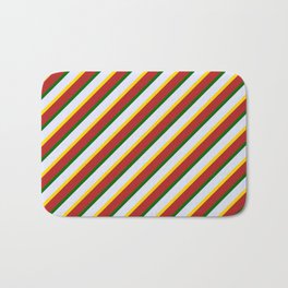 [ Thumbnail: Lavender, Yellow, Red & Dark Green Colored Striped/Lined Pattern Bath Mat ]
