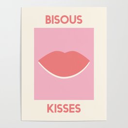 Bisous Kiss Red Lips Poster