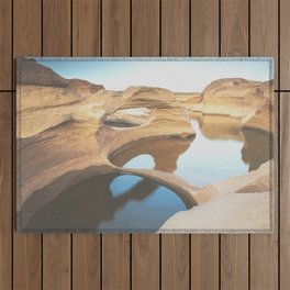 Scenic rock terrain with natural water reservoirs Outdoor Rug