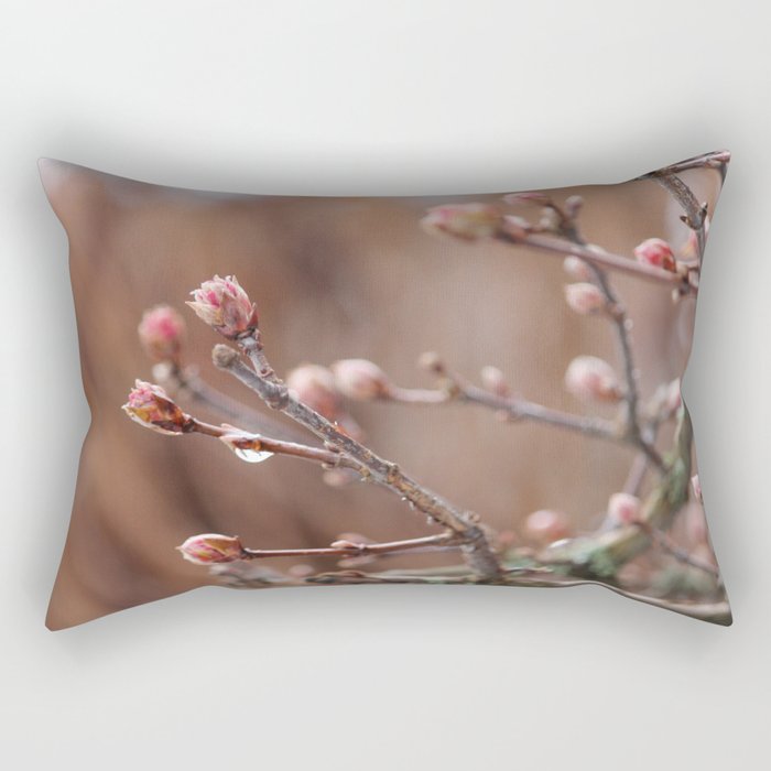 New Life -  Fresh Spring Buds after rain, Rose and earth tones, Nature Photography Macro Rectangular Pillow