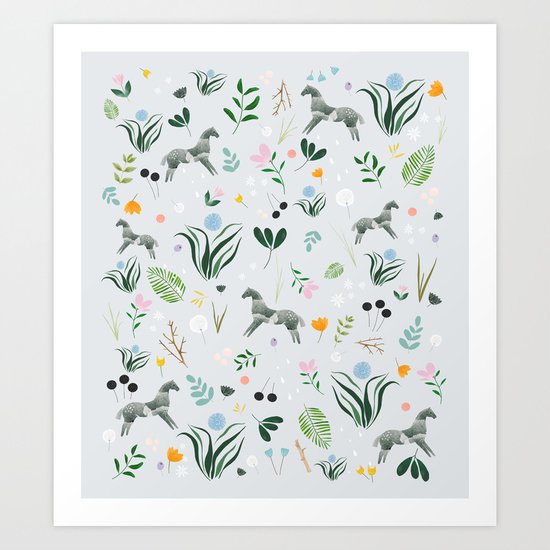 Green Horses Art Print