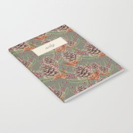 Festive Holiday Fall Pinecone and Berries Botanical Floral Illustration Pattern Notebook