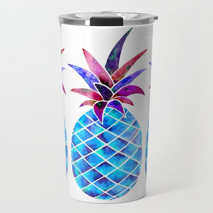 Pineapple Watercolor - Blue & Fuchsia Travel Mug