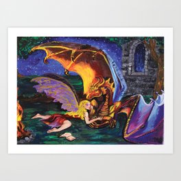 Dragon Fairy Friends Art Print | Painting, Wings, Purple, Magic, Fantacy, Storytime, Myth, Naptime, Friends, Dragon 