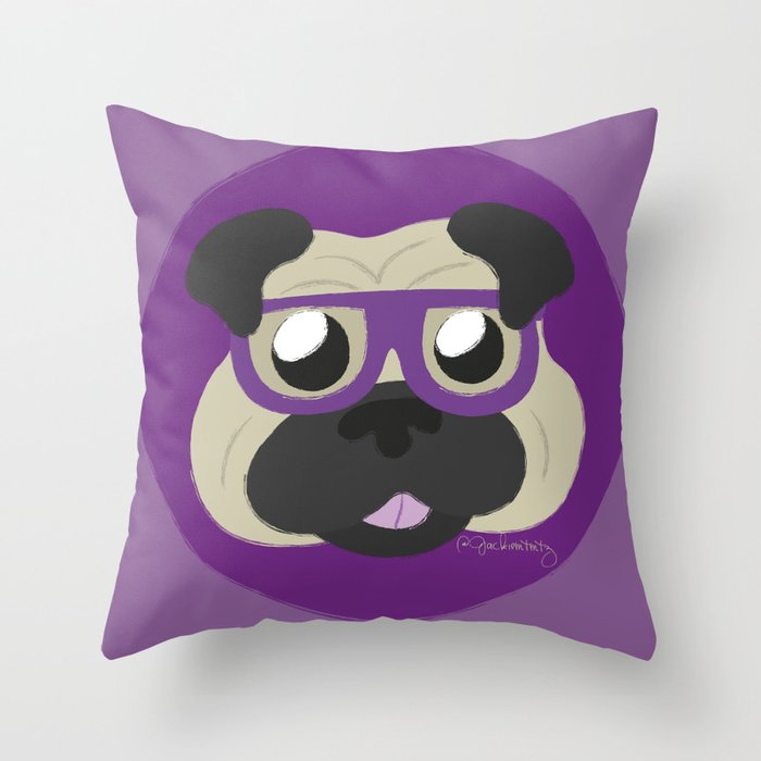 Purple Pug Throw Pillow