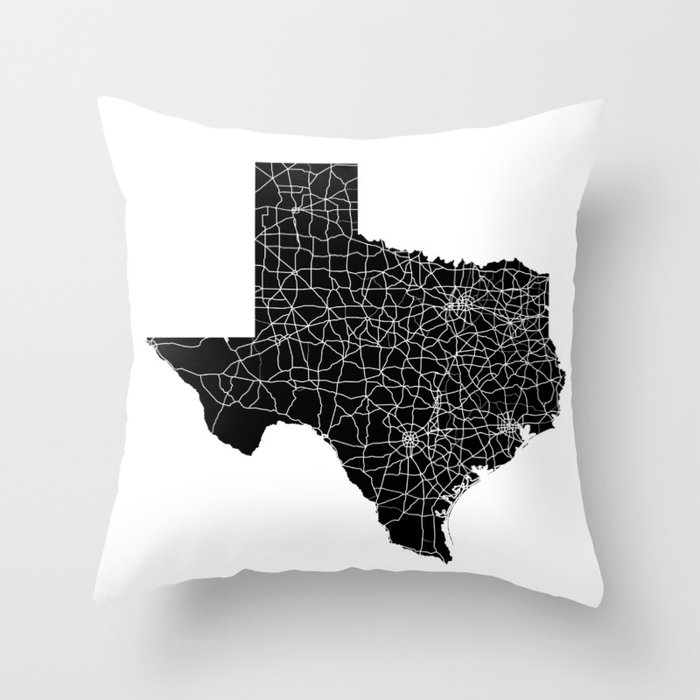 Texas Black Map Throw Pillow