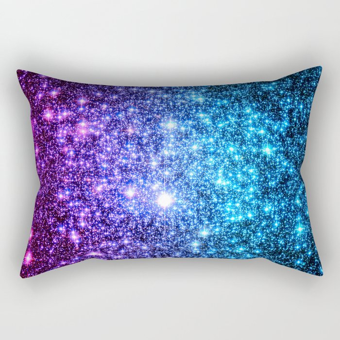 Glitter Galaxy Stars : Turquoise Blue Purple Hot Pink Ombre Rectangular Pillow