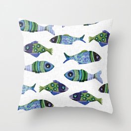 Marine riso fish linen pattern. Modern washed out coastal cottage sea life rustic beach style design Throw Pillow