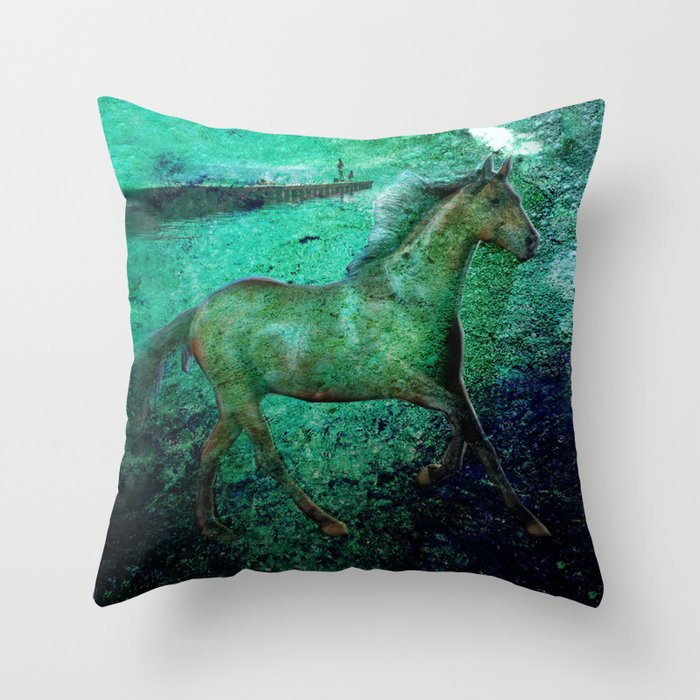 Horse by the Pier Throw Pillow