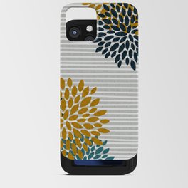 Floral Blooms and Stripes, Navy Blue, Teal, Yellow, Gray iPhone Card Case