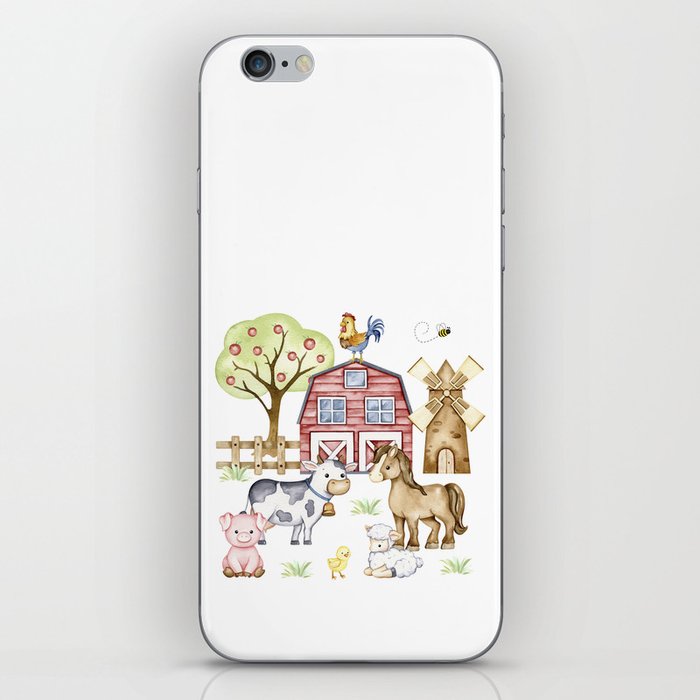 Watercolor Farm Animals Scene iPhone Skin