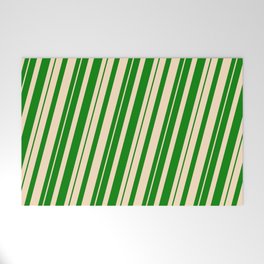 [ Thumbnail: Green & Bisque Colored Striped Pattern Welcome Mat ]