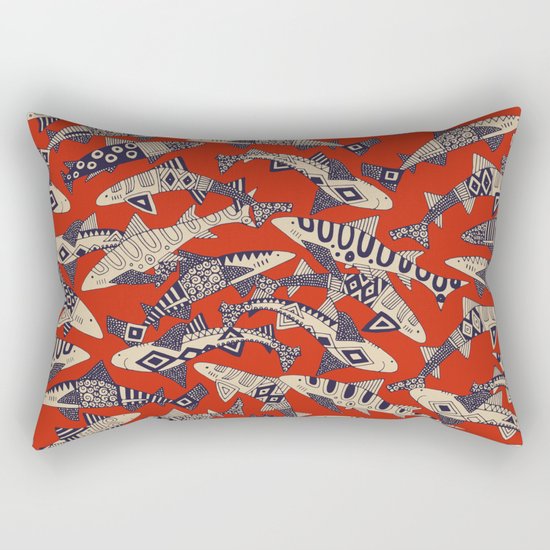 shark party red Rectangular Pillow