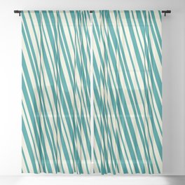 [ Thumbnail: Teal & Beige Colored Lined/Striped Pattern Sheer Curtain ]