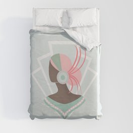 Art Deco lady with pink hair Duvet Cover