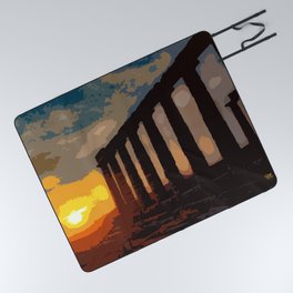 Sunset at Sounion Cape Picnic Blanket