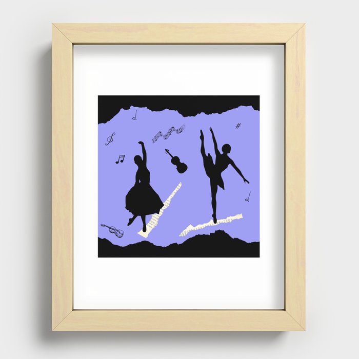 Two ballerina figures in black on blue paper Recessed Framed Print