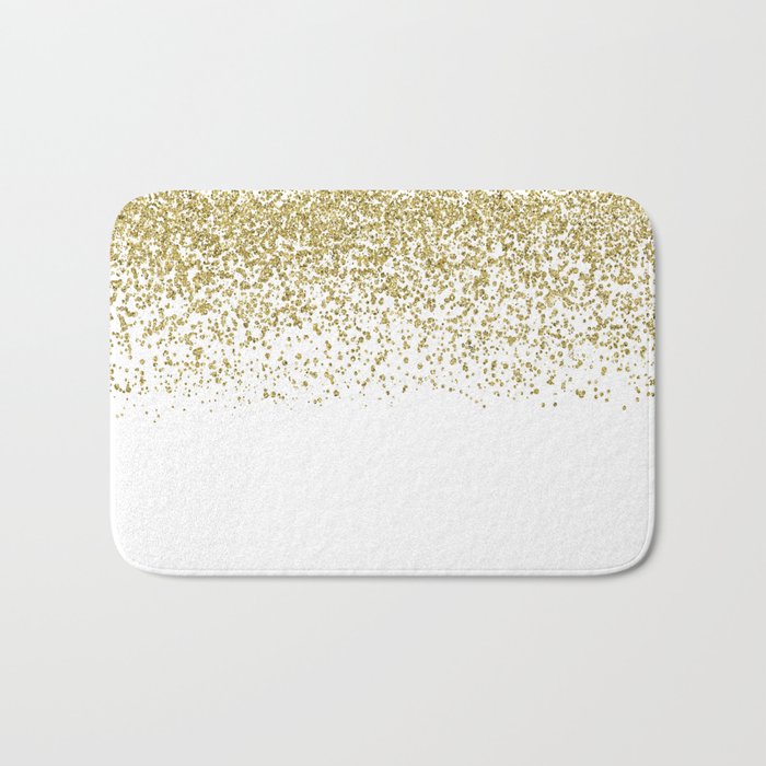 Sparkling gold glitter confetti on simple white background - Pattern Bath Mat