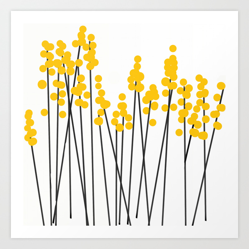 Hello Spring Yellow Black Retro Plants On White Decor Society6