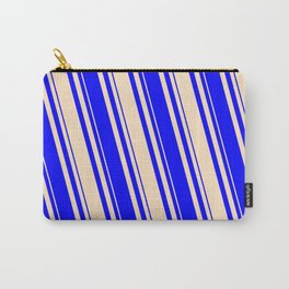 [ Thumbnail: Bisque & Blue Colored Lined Pattern Carry-All Pouch ]