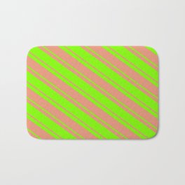 [ Thumbnail: Dark Salmon & Chartreuse Colored Lined Pattern Bath Mat ]