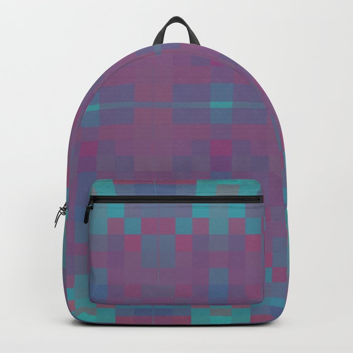 geometric symmetry art pixel square pattern abstract background in purple blue pink Backpack