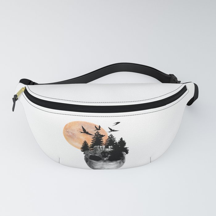 Skull with red moon black birds and tree Fanny Pack