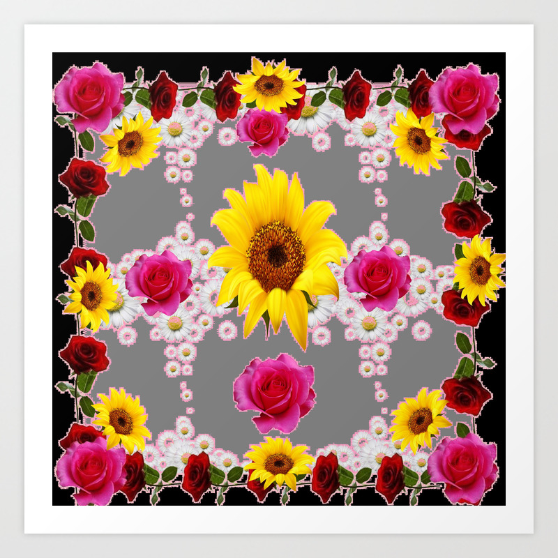 Red Roses Sunflowers White Daisies Black Vignette Art Print By Sharlesart Society6 Red Roses Sunflowers White Daisies Black Vignette Art Print By Sharlesart Society6