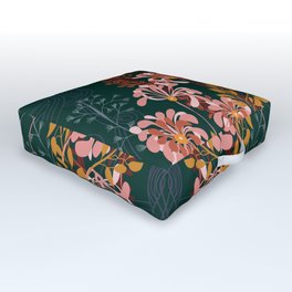 Alfons Mucha would love this flowers - emerald green Outdoor Floor Cushion