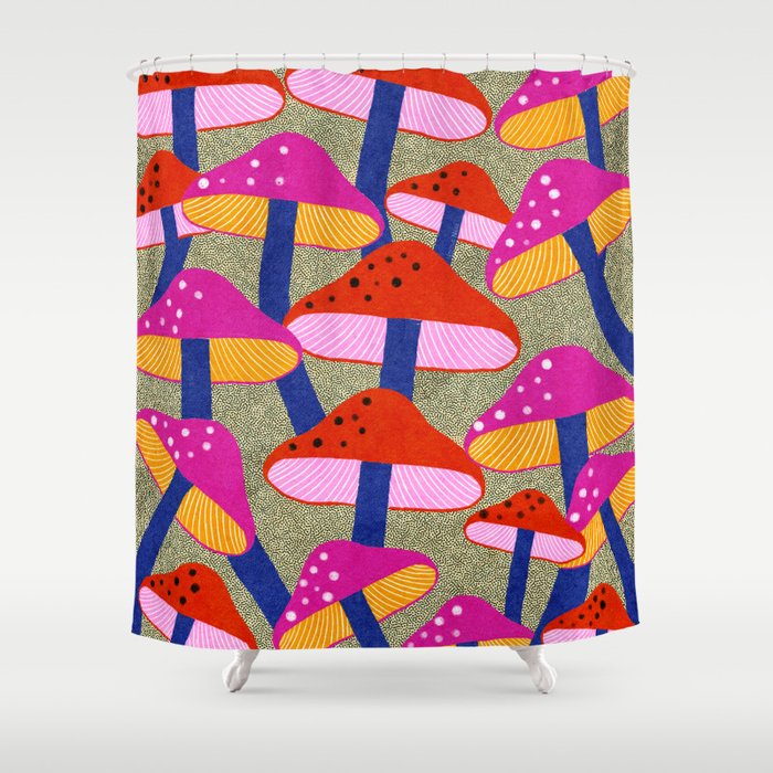 Red and Pink Mushroom print - Amsterdam Market Shower Curtain
