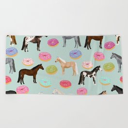 Horses Donuts - horse, donut, pastel, food, horse blanket, horse bedding, dorm, cute design Beach Towel