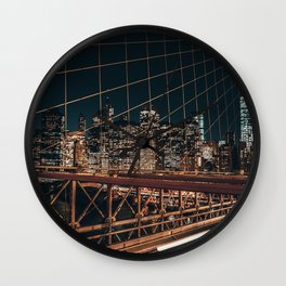 Brooklyn Bridge and Manhattan skyline at night in New York City Wall Clock