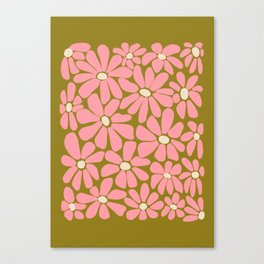 Pink Retro Floral Art Print Canvas Print | Curated, Digital, Happy, Daisy, Homedecor, Flower, Floral, Fun, Vintage, Modern 