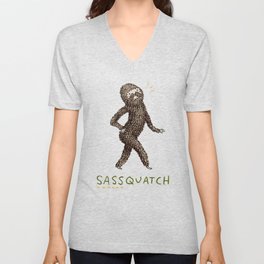 Sassquatch V Neck T Shirt | Cartoon, Funny, Sassquatch, Cryptozoology, Paranormal, Curated, Myth, Comic, Squatch, Abominablesnowman 