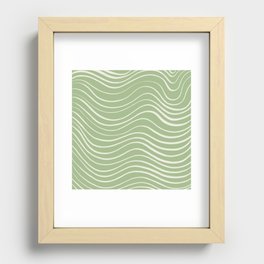 Sage Green Minimal Wave Lines Recessed Framed Print