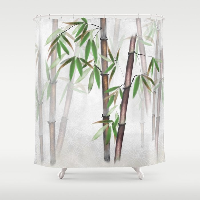 Bamboo Forest on patterned cloth Shower Curtain