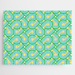 Spring Green Stripes Modern Celtic Knot Seamless Pattern Jigsaw Puzzle